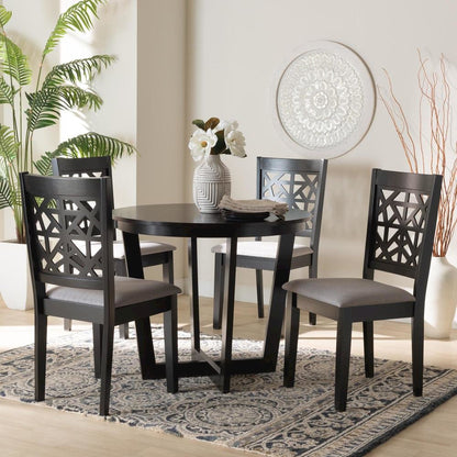 Jamie Moden Grey Fabric and Dark Brown Finished Wood 5-Piece Dining Set