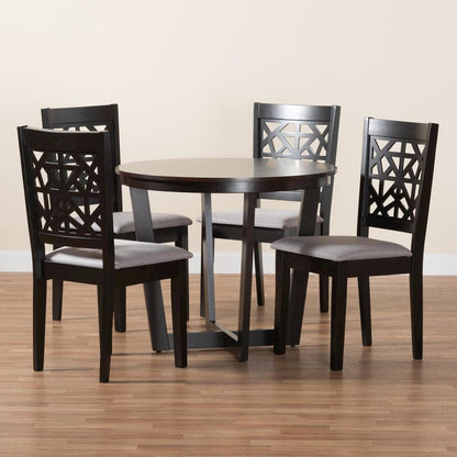 Jamie Moden Grey Fabric and Dark Brown Finished Wood 5-Piece Dining Set