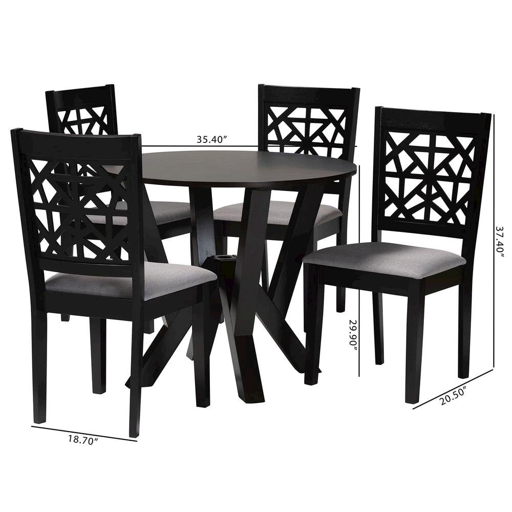 Felice Modern Grey Fabric and Dark Brown Finished Wood 5-Piece Dining Set