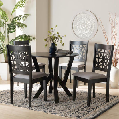 Felice Modern Grey Fabric and Dark Brown Finished Wood 5-Piece Dining Set