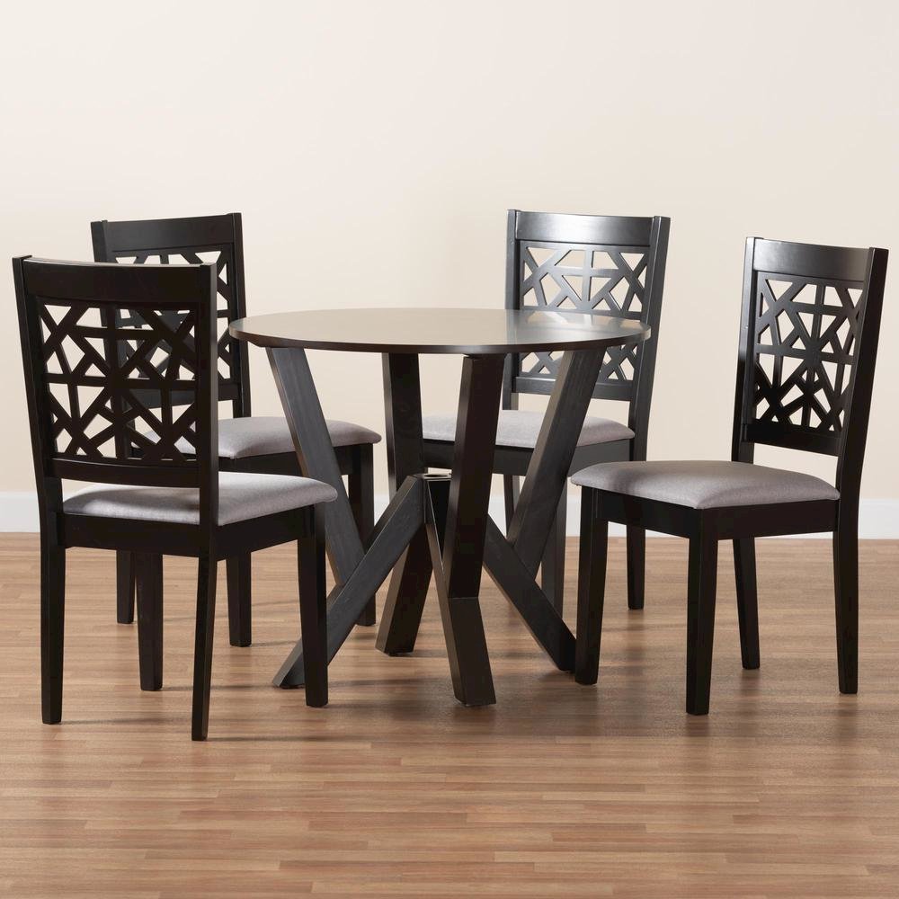 Felice Modern Grey Fabric and Dark Brown Finished Wood 5-Piece Dining Set