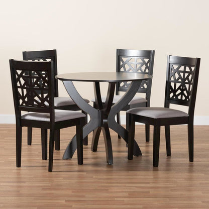 Lena Modern Grey Fabric and Dark Brown Finished Wood 5-Piece Dining Set
