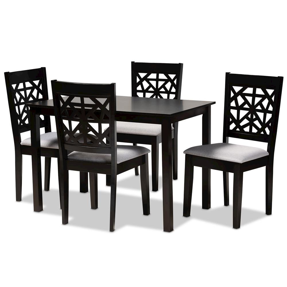 Grey Fabric Upholstered and Espresso Brown Finished Wood 5-Piece Dining Set