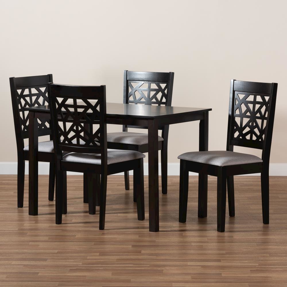 Grey Fabric Upholstered and Espresso Brown Finished Wood 5-Piece Dining Set