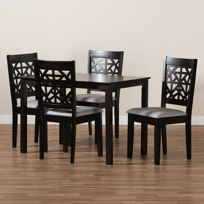 Grey Fabric Upholstered and Espresso Brown Finished Wood 5-Piece Dining Set