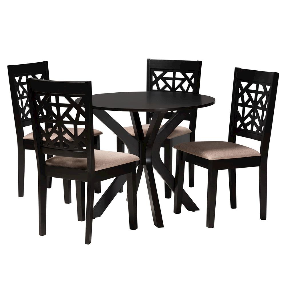 Karel Modern Beige Fabric and Espresso Brown Finished Wood 5-Piece Dining Set
