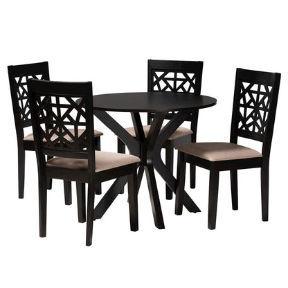 Karel Modern Beige Fabric and Espresso Brown Finished Wood 5-Piece Dining Set
