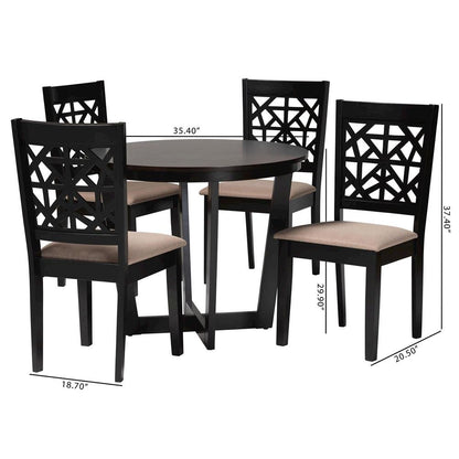 Jamie Moden Beige Fabric and Dark Brown Finished Wood 5-Piece Dining Set
