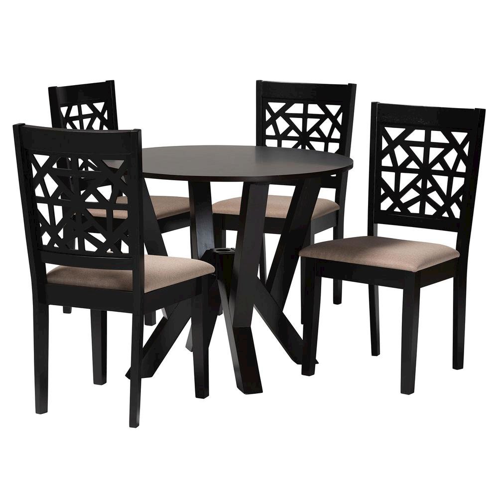 Felice Modern Beige Fabric and Dark Brown Finished Wood 5-Piece Dining Set