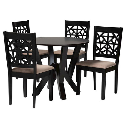 Felice Modern Beige Fabric and Dark Brown Finished Wood 5-Piece Dining Set
