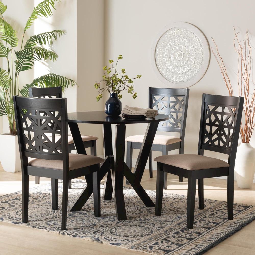 Felice Modern Beige Fabric and Dark Brown Finished Wood 5-Piece Dining Set