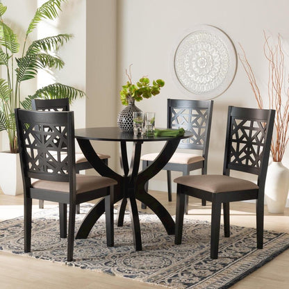 Lena Modern Beige Fabric and Dark Brown Finished Wood 5-Piece Dining Set