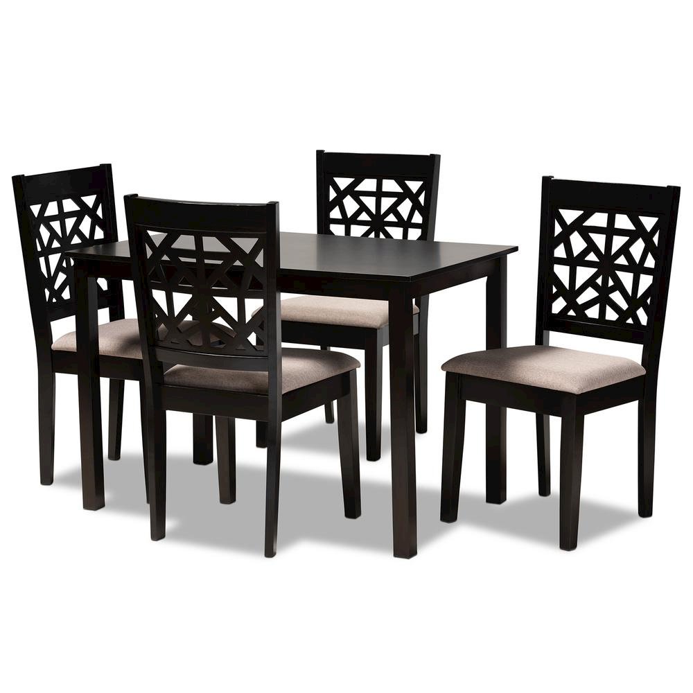 Sand Fabric Upholstered and Espresso Brown Finished Wood 5-Piece Dining Set