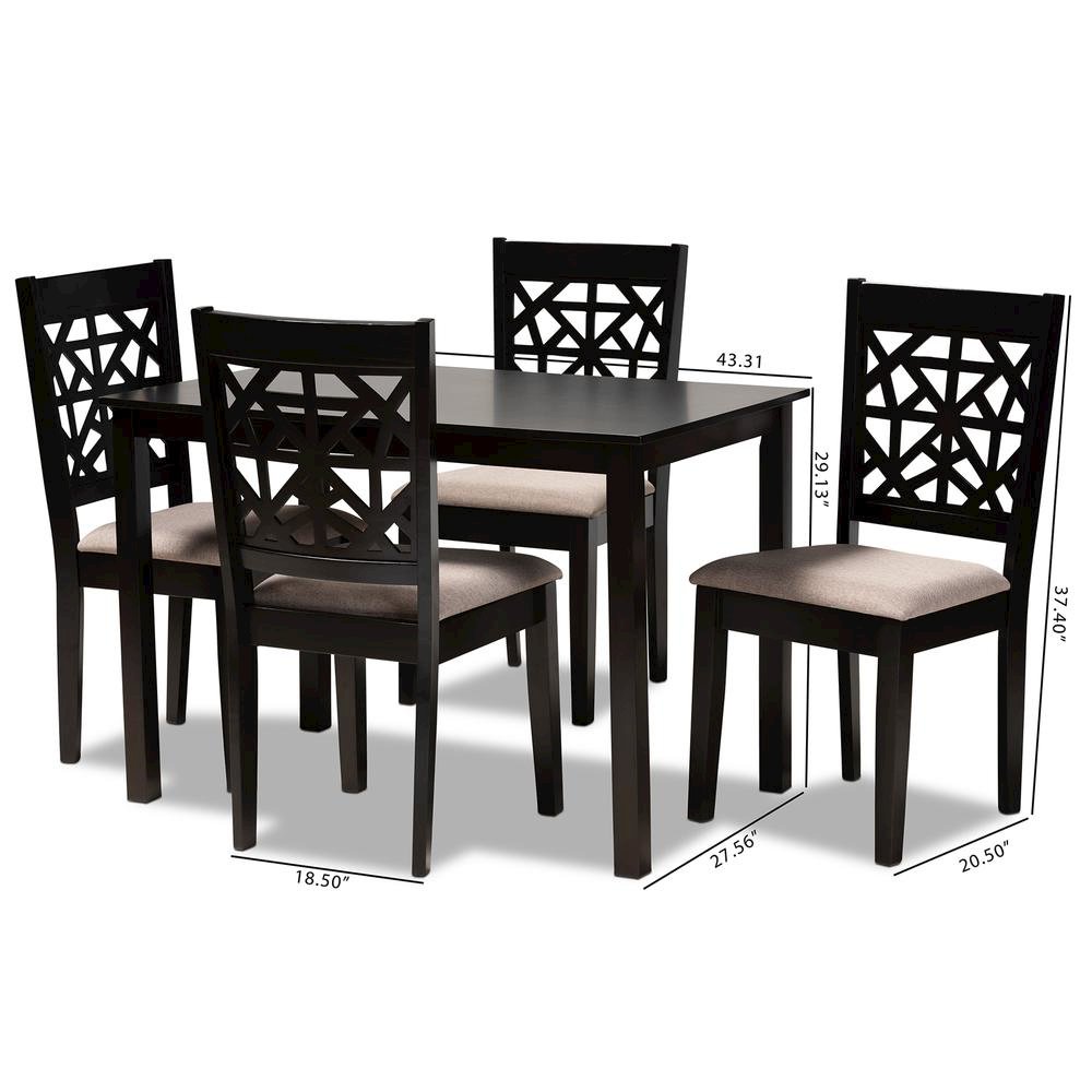 Sand Fabric Upholstered and Espresso Brown Finished Wood 5-Piece Dining Set