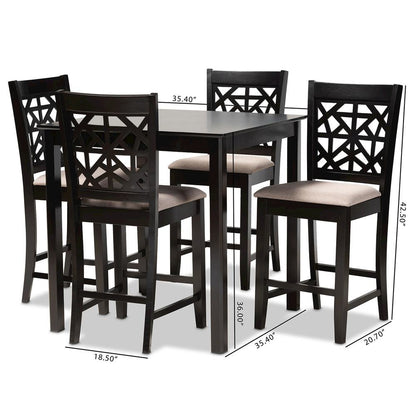 Sand Fabric Upholstered and Espresso Brown Finished Wood 5-Piece Pub Dining Set
