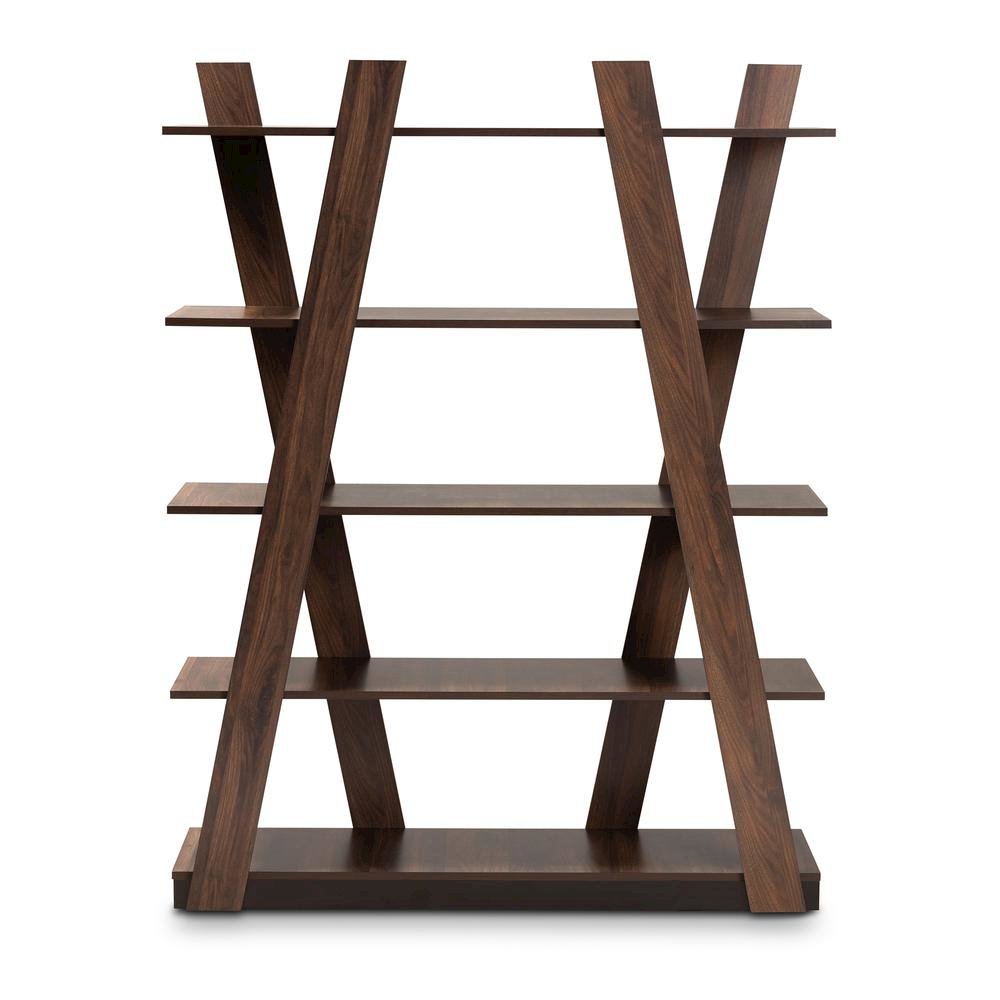 Michio Modern and Contemporary Walnut Brown Finished 5-Tier Wood Display Shelf