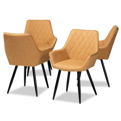 Leather Upholstered and Black Metal 4-Piece Dining Chair Set
