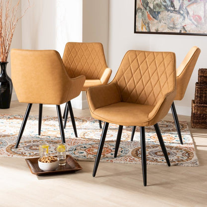 Leather Upholstered and Black Metal 4-Piece Dining Chair Set