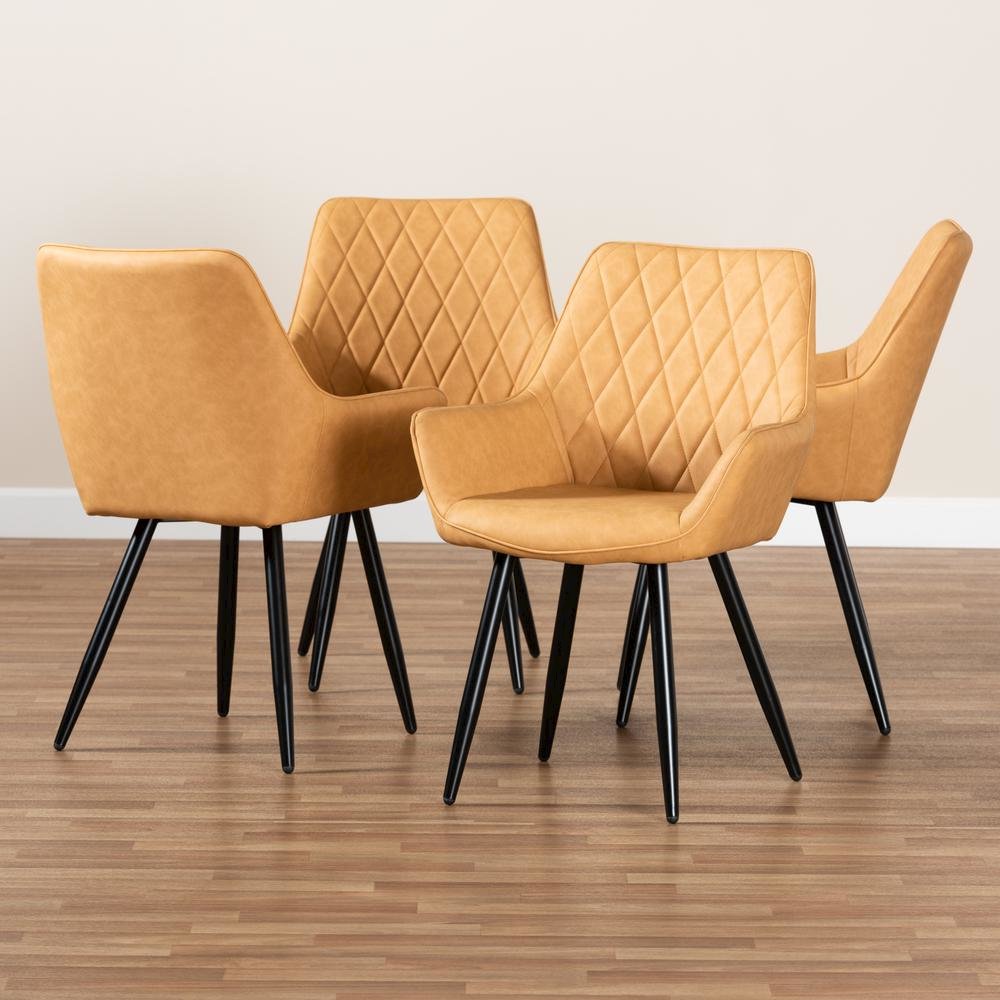 Leather Upholstered and Black Metal 4-Piece Dining Chair Set