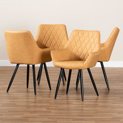 Leather Upholstered and Black Metal 4-Piece Dining Chair Set