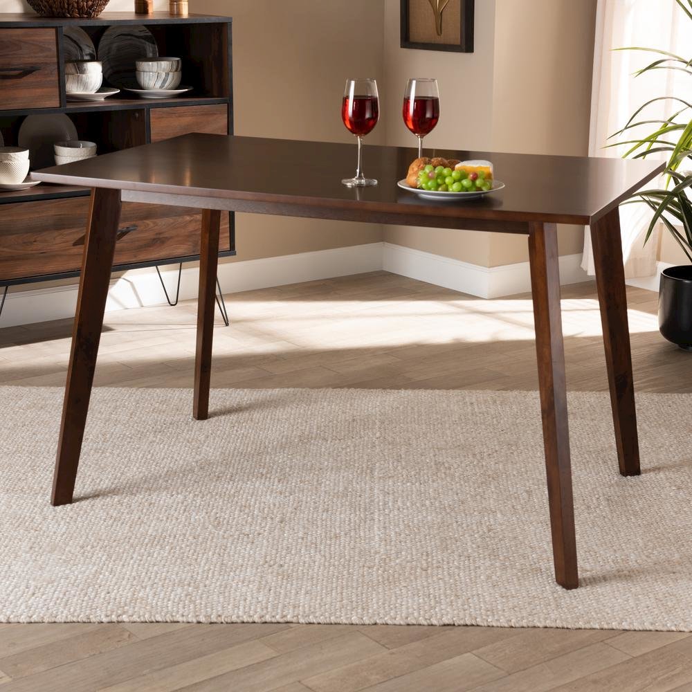 Transitional Walnut Brown Finished Rectangular Wood Dining Table