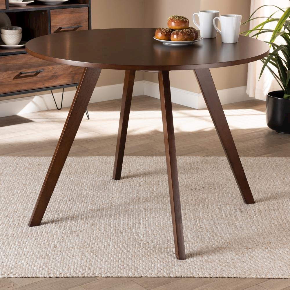 Transitional Walnut Brown Finished Round Wood Dining Table