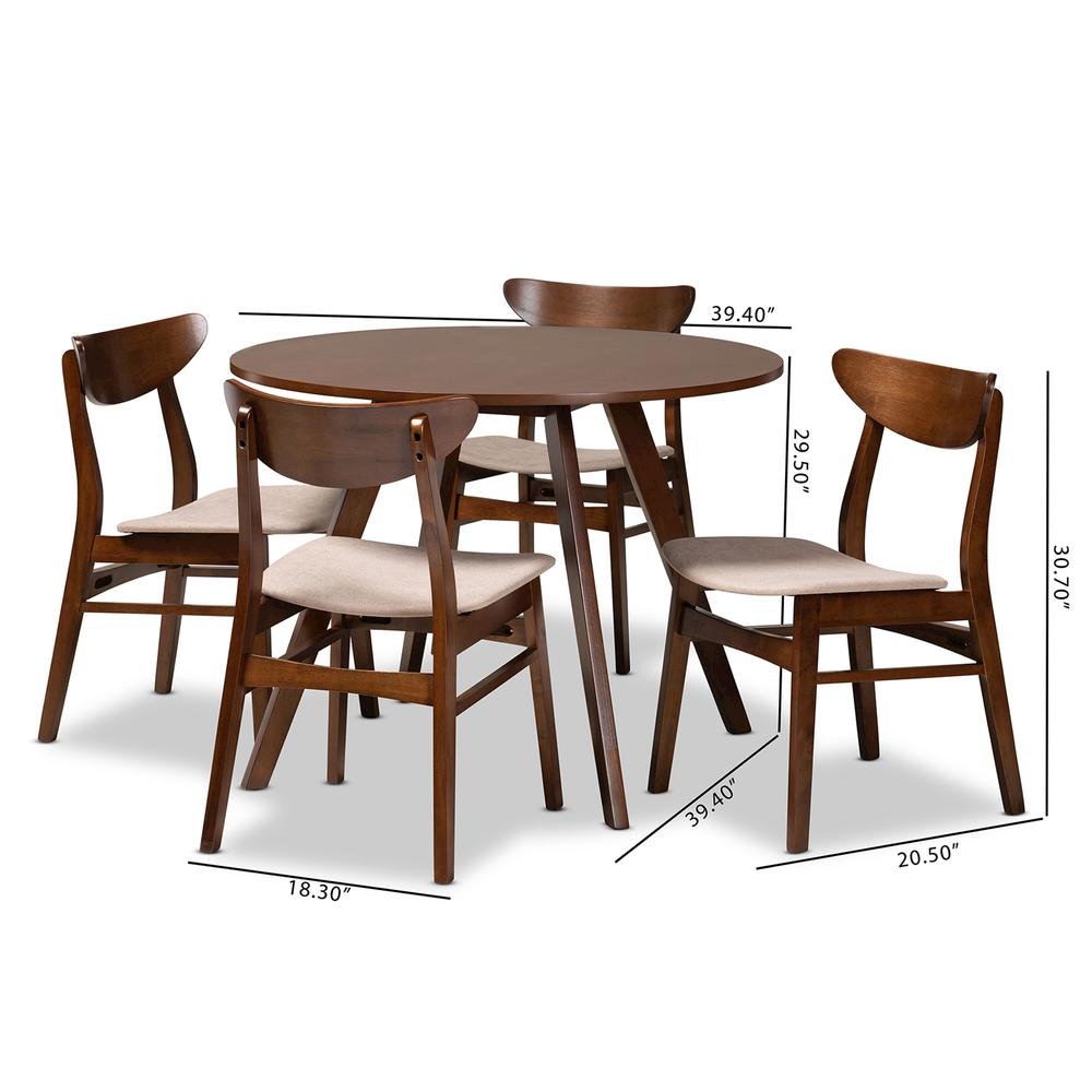 Walnut Brown Finished Wood 5-Piece Dining Set