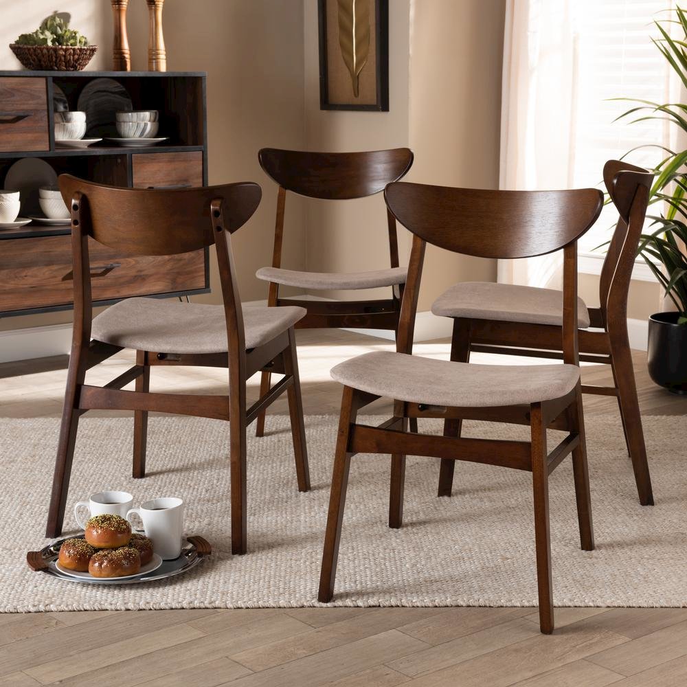 Walnut Brown Finished Wood 4-Piece Dining Chair Set