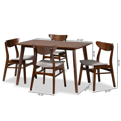 Walnut Brown Finished Wood 5-Piece Dining Set