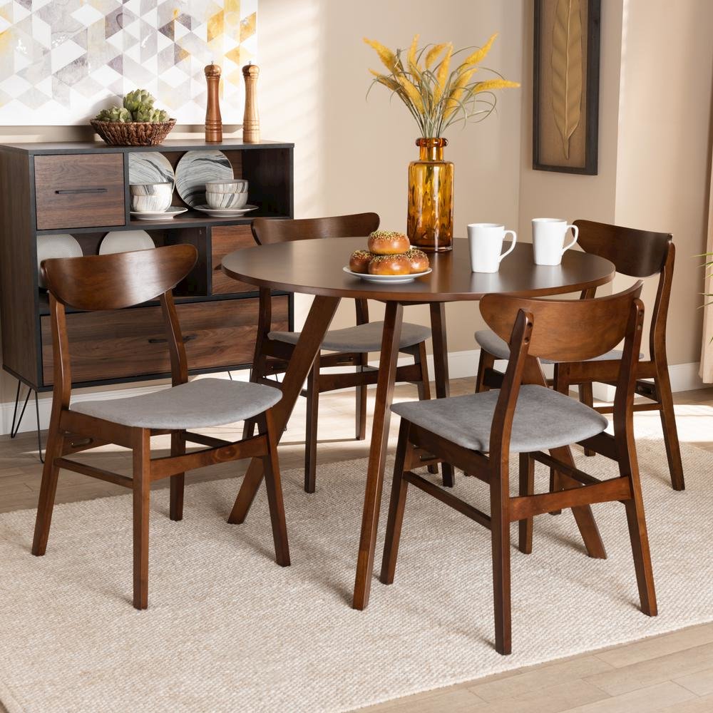 Walnut Brown Finished Wood 5-Piece Dining Set