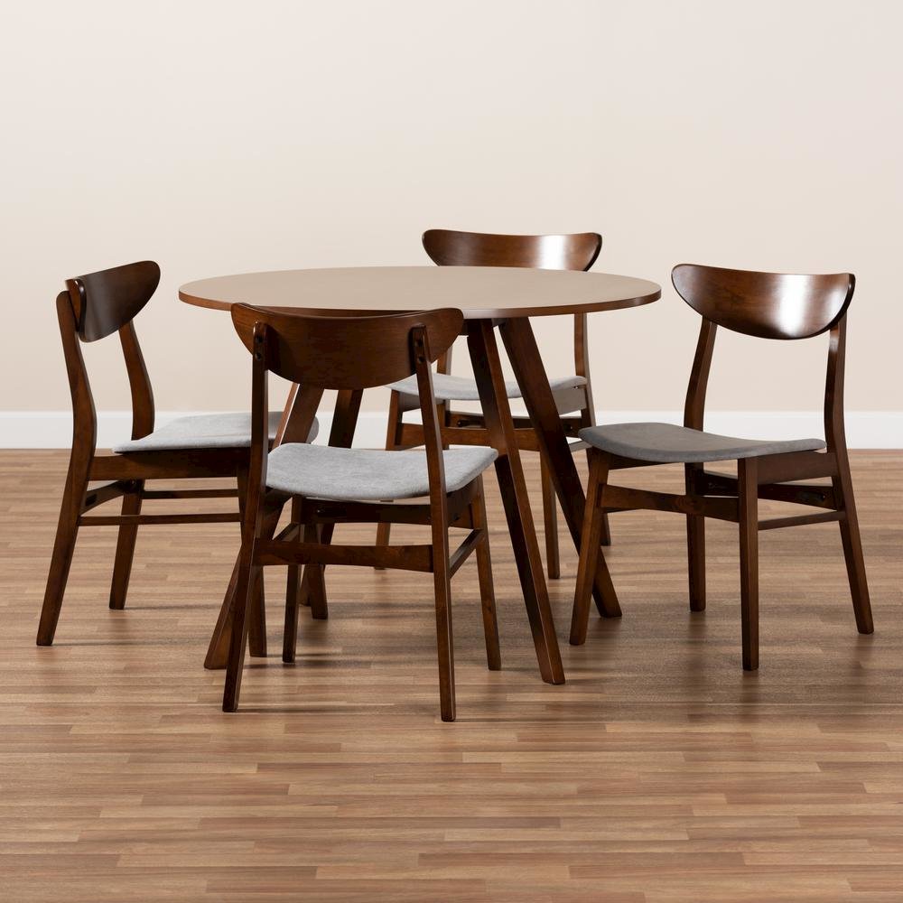 Walnut Brown Finished Wood 5-Piece Dining Set
