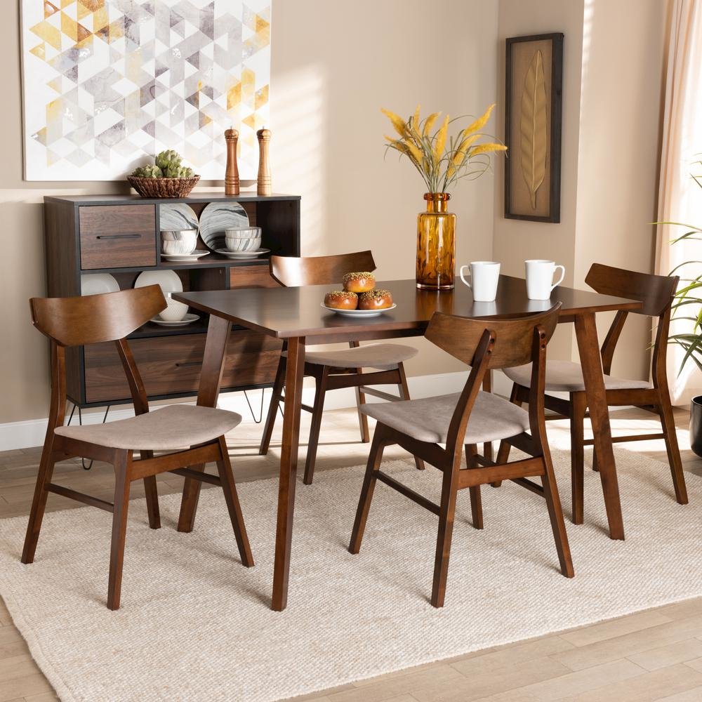Walnut Brown Finished Wood 5-Piece Dining Set