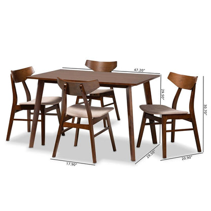 Walnut Brown Finished Wood 5-Piece Dining Set