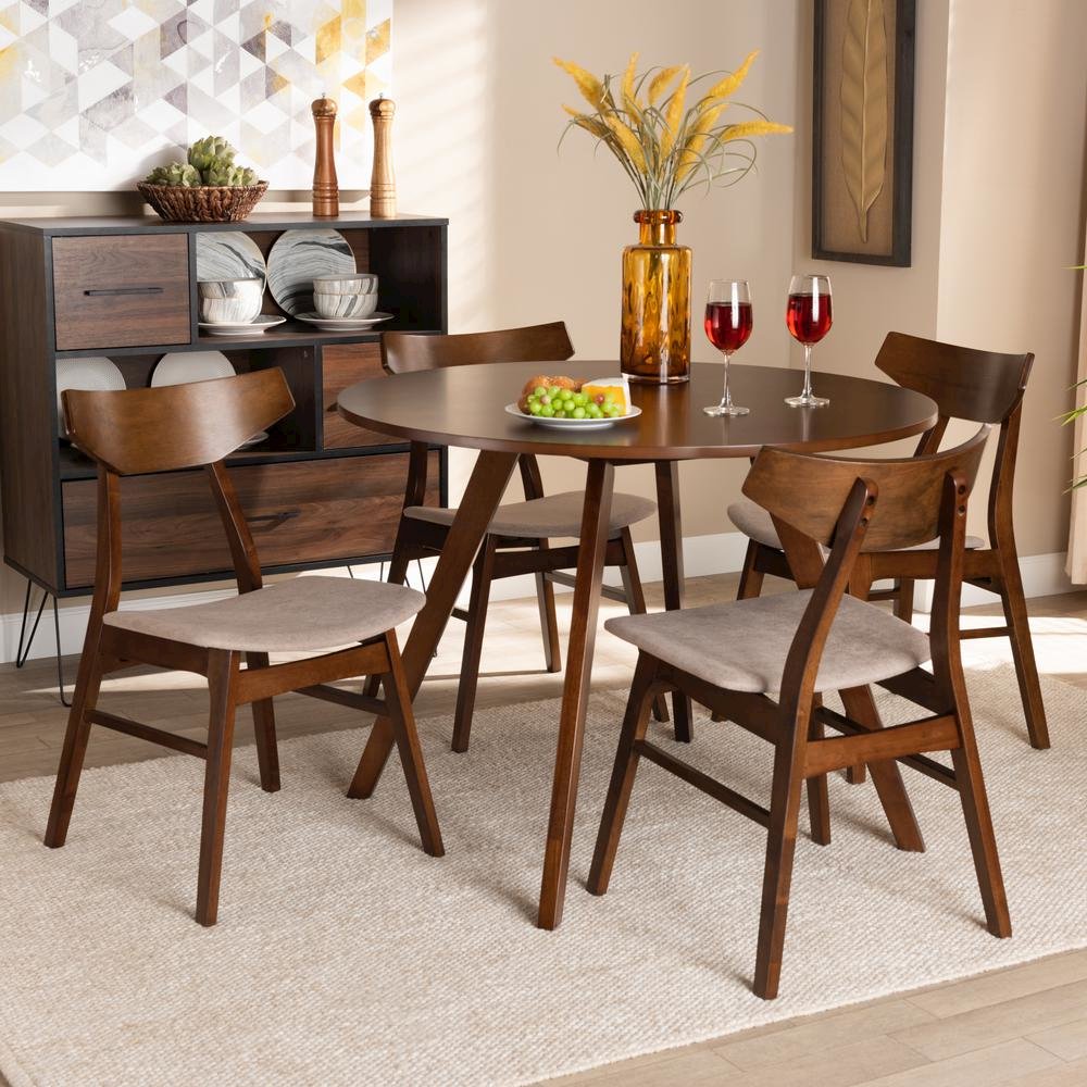 Walnut Brown Finished Wood 5-Piece Dining Set