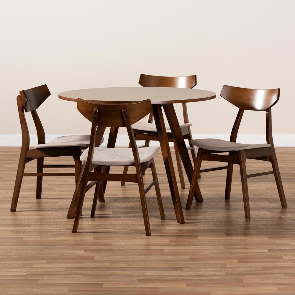 Walnut Brown Finished Wood 5-Piece Dining Set