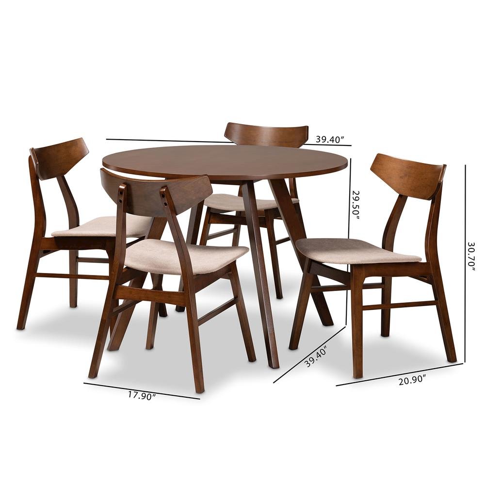 Walnut Brown Finished Wood 5-Piece Dining Set