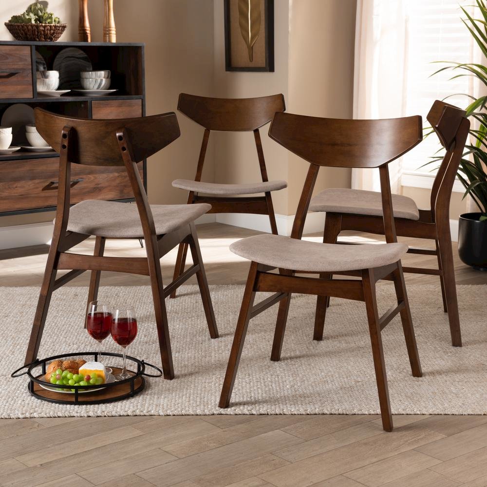Walnut Brown Finished Wood 4-Piece Dining Chair Set