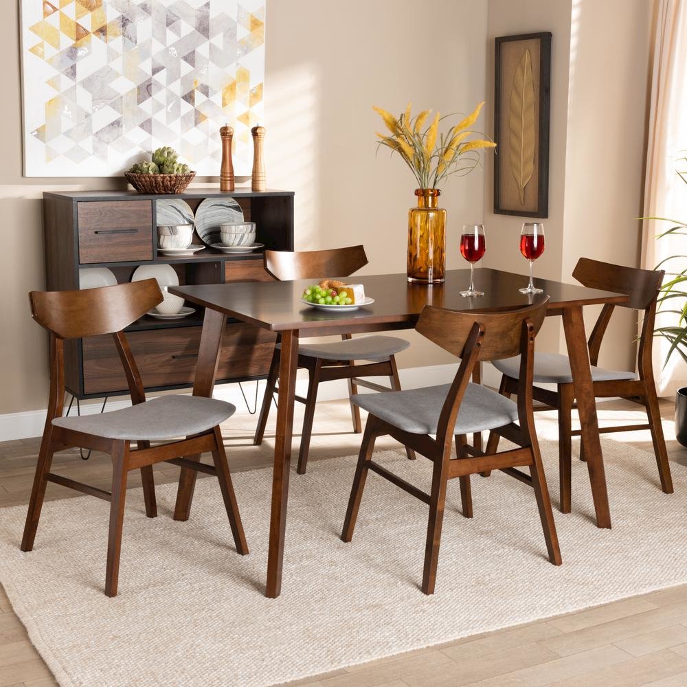 Walnut Brown Finished Wood 5-Piece Dining Set