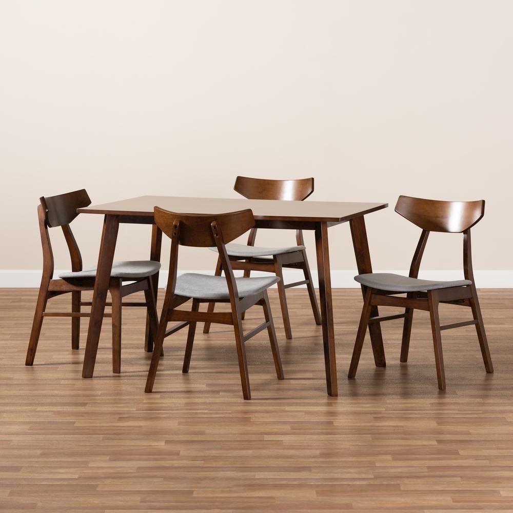 Walnut Brown Finished Wood 5-Piece Dining Set