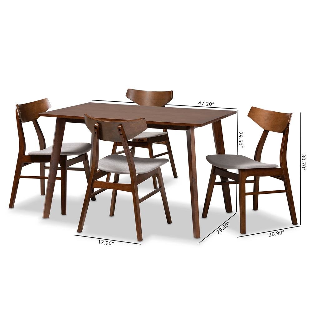 Walnut Brown Finished Wood 5-Piece Dining Set