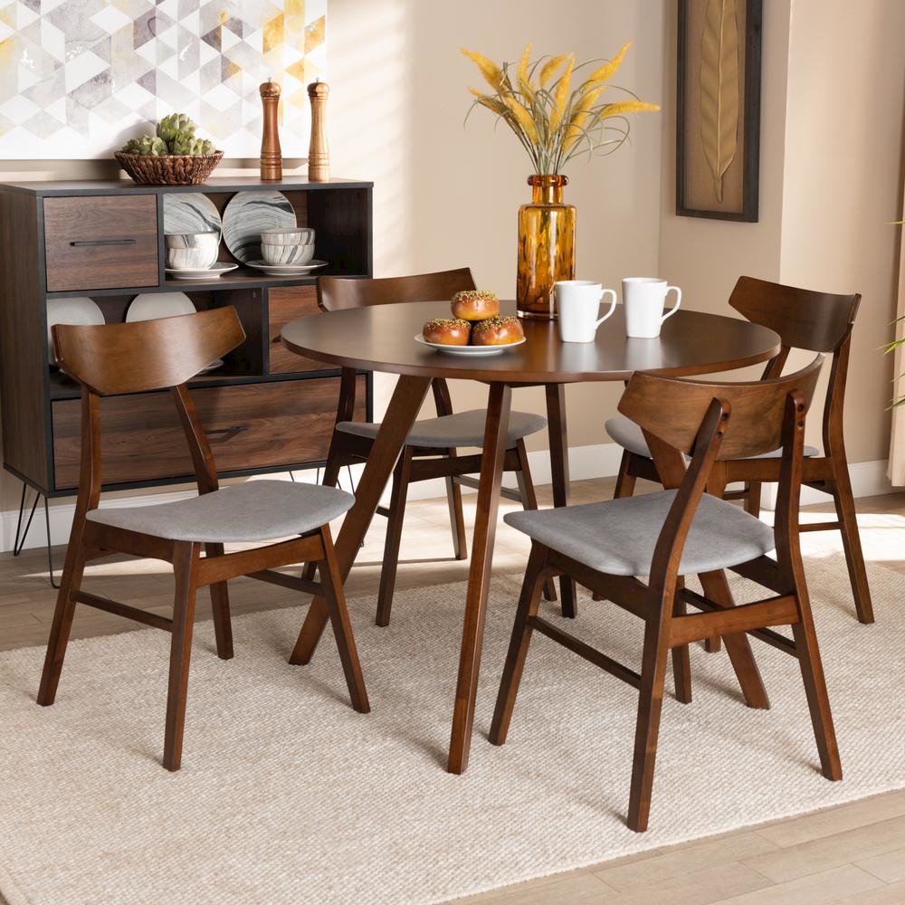 Walnut Brown Finished Wood 5-Piece Dining Set