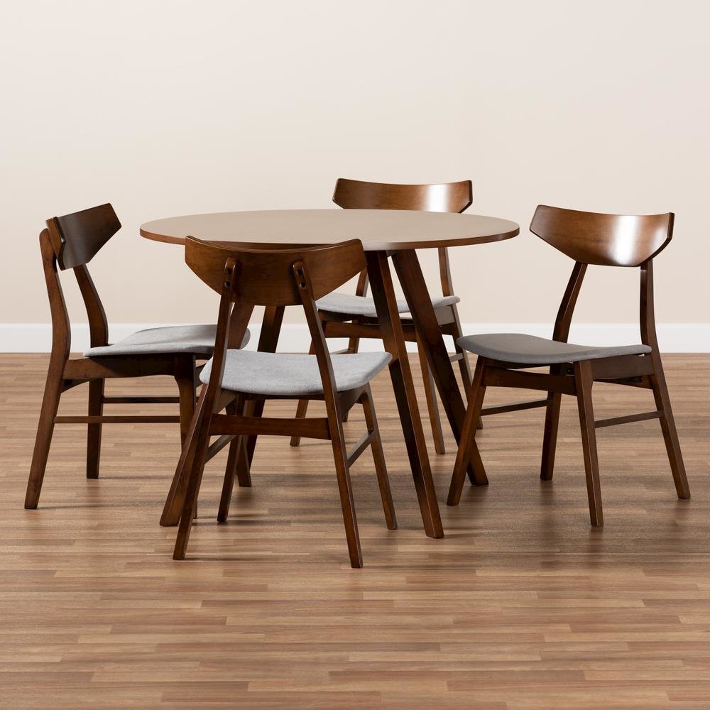 Walnut Brown Finished Wood 5-Piece Dining Set