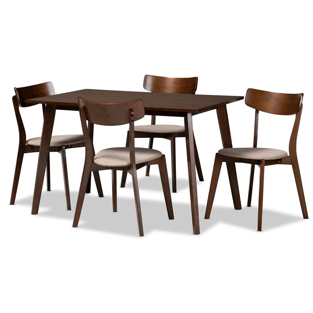 Walnut Brown Finished Wood 5-Piece Dining Set