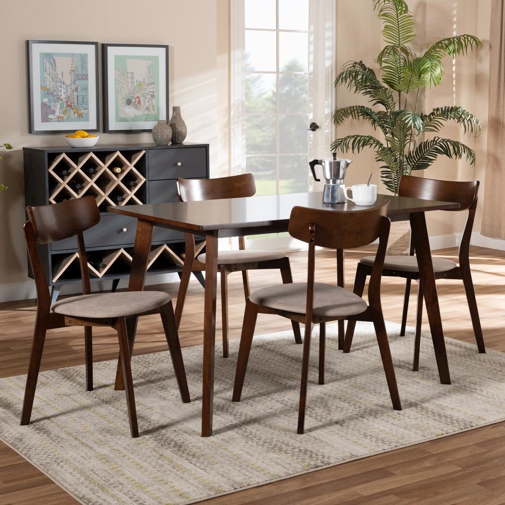 Walnut Brown Finished Wood 5-Piece Dining Set