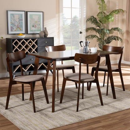 Walnut Brown Finished Wood 5-Piece Dining Set