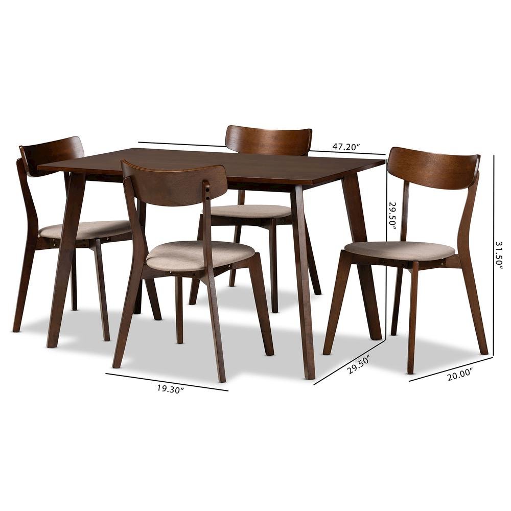 Walnut Brown Finished Wood 5-Piece Dining Set