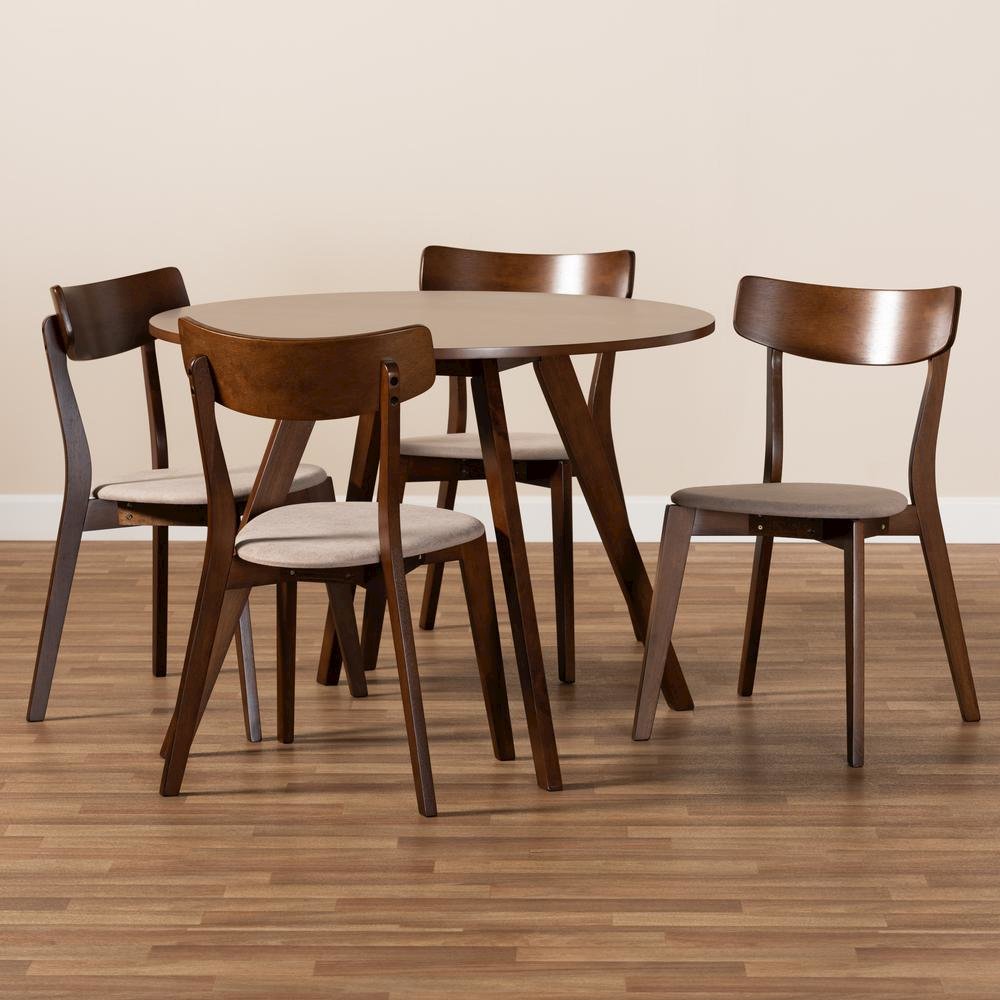 Walnut Brown Finished Wood 5-Piece Dining Set