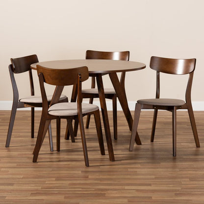 Walnut Brown Finished Wood 5-Piece Dining Set