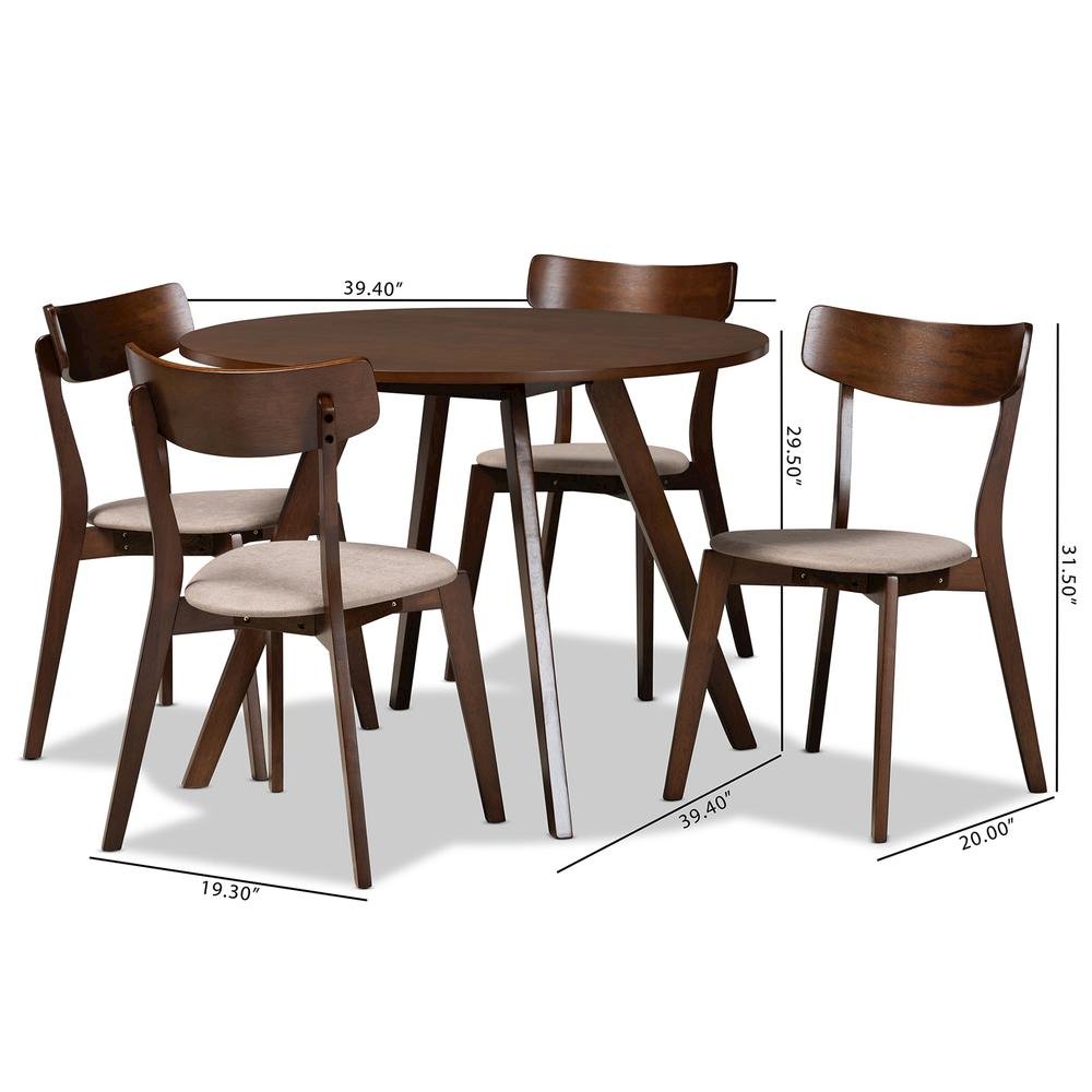 Walnut Brown Finished Wood 5-Piece Dining Set