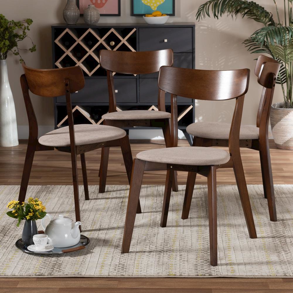 Walnut Brown Finished Wood 4-Piece Dining Chair Set